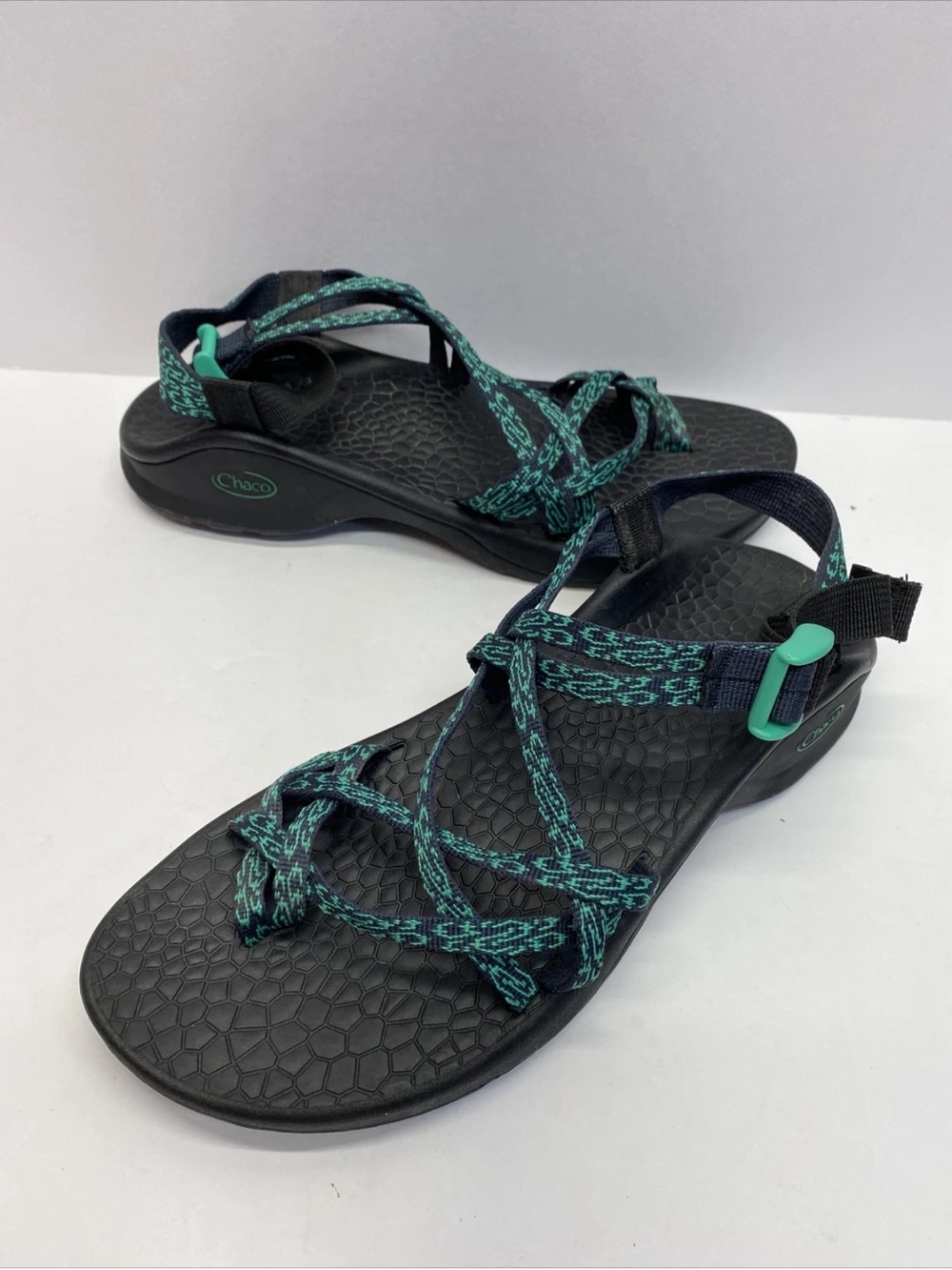 Chaco Women’s Strappy Sandals - Black with Teal Accents